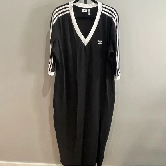 ADIDAS ORIGINALS Adicolor Classics 3-stripes Maxi Dress In Black Size 3X - Picture 2 of 6